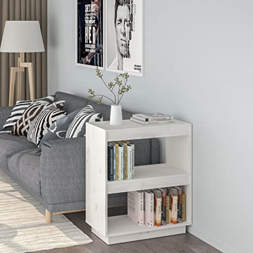 WIFESE Bücherregal 60x35x71 2 Fächer Raumteiler Holzregal Kleines Regal für Büro Wohnzimmer Arbeitszimmer Standregal Bookshelf Hochschrank Aufbewahrungsregal Aktenregal Massivholz Kiefer Weiß von WIFESE