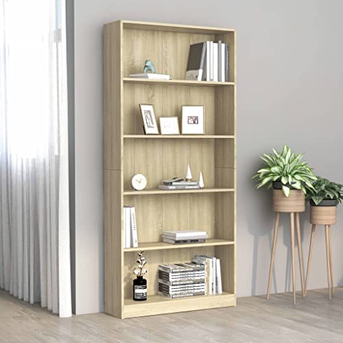 WIFESE Bücherregal 80x24x175 cm 5 Fächer Holzregal Würfelregal Standregal Hochschrank Bookshelf Aufbewahrungsregal Raumteiler Lagerregal Aktenregal Regal für Wohnzimmer Büro Holzwerkstoff Braun von WIFESE