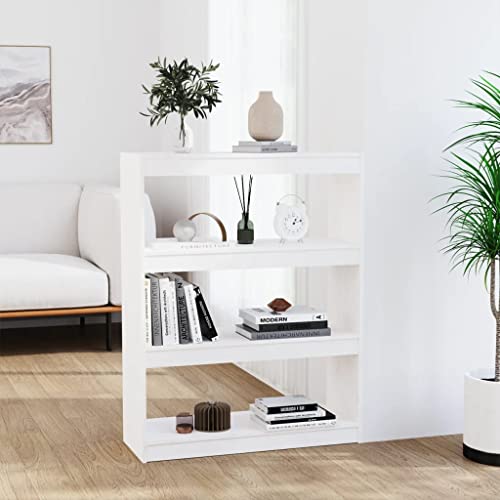 WIFESE Bücherregal 80x30x103,5 cm Raumteiler 3 Fächer Holzregal Standregal Bookshelf Aufbewahrungsregal Aktenregal Lagerregal Regal für Arbeitszimmer Büro Wohnzimmer Massivholz Kiefer Weiß von WIFESE