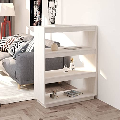 WIFESE Bücherregal 80x35x103 3 Fächer Raumteiler Holzregal Kleines Regal für Wohnzimmer Arbeitszimmer Büro Würfelregal Weiß Standregal Bookshelf Aufbewahrungsregal Aktenregal Massivholz Kiefer von WIFESE