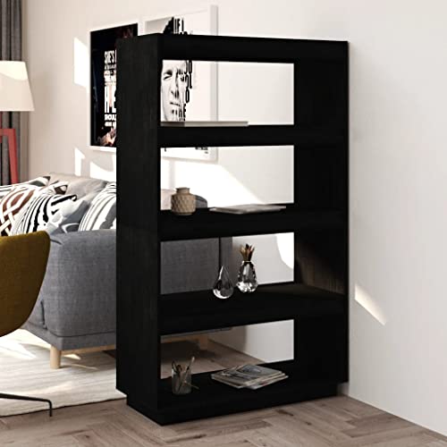 WIFESE Bücherregal 80x35x135 4 Fächer Raumteiler Holzregal Regal für Wohnzimmer Arbeitszimmer Würfelregal Schwarz Standregal Bookshelf Hochschrank Aufbewahrungsregal Aktenregal Massivholz Kiefer von WIFESE