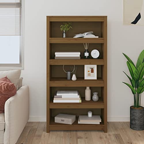 WIFESE Bücherregal 80x35x154 cm mit 5 Fächern Lagerregal Regale Holzregal Standregal Aufbewahrungsregal Bookshelf Bücherschrank Regal Holz für Schlafzimmer Arbeitszimmer Honigbraun Massivholz Kiefer von WIFESE