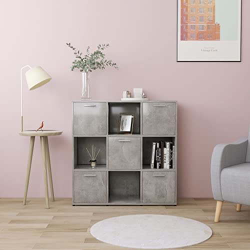 WIFESE Bücherregal 90x30x90 cm 9 Fächer Würfelregal Holzregal Standregal Bookshelf Aufbewahrungsregal Raumteiler Regale Lagerregal Aktenregal Regal für Wohnzimmer Büro Holzwerkstoff Betongrau von WIFESE