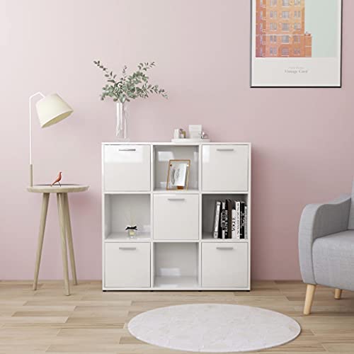 WIFESE Bücherregal 90x30x90 cm 9 Fächer Würfelregal Holzregal Standregal Bookshelf Aufbewahrungsregal Raumteiler Regale Lagerregal Aktenregal Regal für Wohnzimmer Büro Holzwerkstoff Hochglanz-Weiß von WIFESE