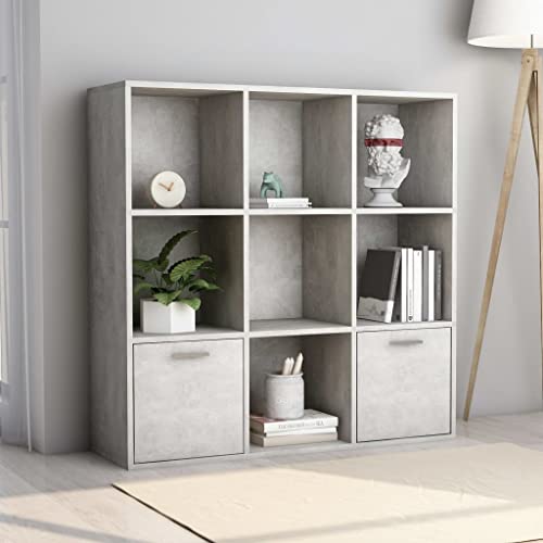 WIFESE Bücherregal 98x30x98 cm 9 Fächer 2 Schubladen Würfelregal Holzregal Standregal Bookshelf Aufbewahrungsregal Raumteiler Regale Lagerregal Regal für Wohnzimmer Büro Holzwerkstoff Betongrau von WIFESE