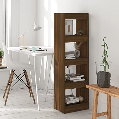 WIFESE Bücherregal Raumteiler 40x30x135 cm 4 Fächer Holzregal Regal für Arbeitszimmer Büro Wohnzimmer Standregal Bookshelf Hochschrank Aufbewahrungsregal Lagerregal Aktenregal Braun Eichen von WIFESE