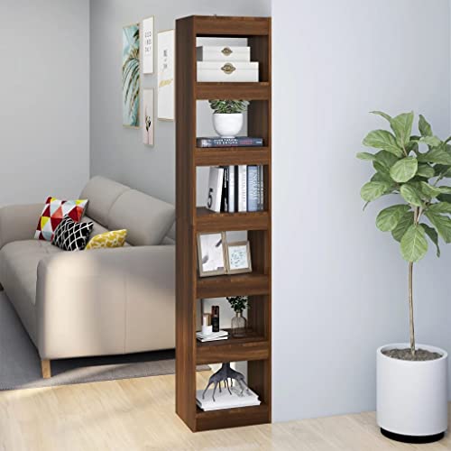 WIFESE Bücherregal Raumteiler 40x30x198 cm 6 Fächer Holzregal Regal für Arbeitszimmer Büro Wohnzimmer Standregal Bookshelf Hochschrank Aufbewahrungsregal Lagerregal Aktenregal Braun Eichen von WIFESE