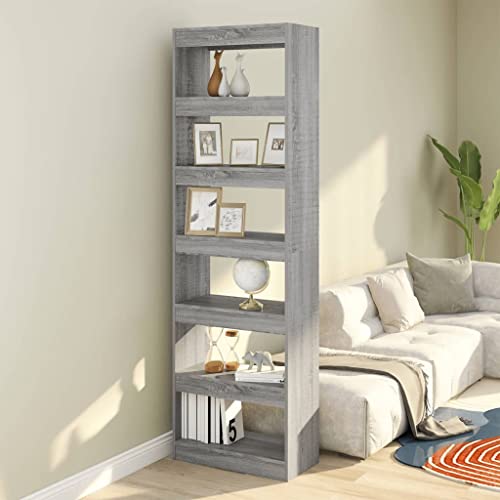 WIFESE Bücherregal Raumteiler 60x30x198 cm 6 Fächer Holzregal Regal für Büro Wohnzimmer Arbeitszimmer Standregal Bookshelf Hochschrank Aufbewahrungsregal Lagerregal Aktenregal Grau Sonoma von WIFESE