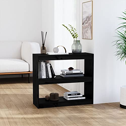 WIFESE Bücherregal Raumteiler 80x30x71,5 cm 2 Fächer Holzregal Standregal Bookshelf Aufbewahrungsregal Aktenregal Lagerregal Regal für Arbeitszimmer Büro Wohnzimmer Massivholz Kiefer Schwarz von WIFESE