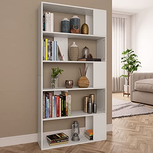 WIFESE Bücherregal Raumteiler mit 5 Fächern Lagerregal Regale Holzregal Bookshelf Standregal Aufbewahrungsregal Bücherschrank für Schlafzimmer Arbeitszimmer Holzwerkstoff Weiß 80x24x159 cm von WIFESE