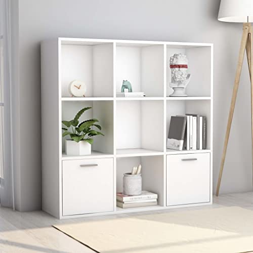 WIFESE Bücherregal Würfelregal Holzregal Bookshelf Aufbewahrungsregal Raumteiler Regale Lagerregal Regal für Wohnzimmer Büro 98x30x98 cm 9 Fächer 2 Schubladen Holzwerkstoff Weiß von WIFESE