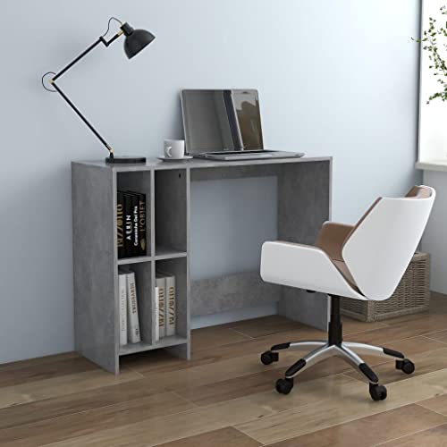 WIFESE Computertisch Betongrau 102,5x35x75 cm Holzwerkstoff Bürotisch PC Tisch Eckschreibtisch Homeoffice Schreibtisch Modern Mehrzwecktisch mit 4 Offenen Fächern für Büros Zuhause Robust Langlebig von WIFESE