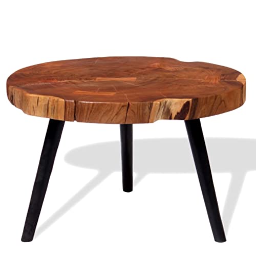 WIFESE Couchtisch (55-60)x40 cm Beistelltisch Wohnzimmertisch Couchtisch Rund Beistelltisch Holz Couchtisch Holz Rund Coffee Table Sofatisch Kaffeetisch mit massiver Akazienholz-Scheibe Industriestil von WIFESE