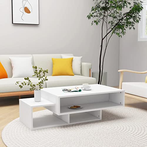 WIFESE Couchtisch 105x55x32 cm mit 3 Fächer Beistelltisch Holz Wohnzimmertisch Kleiner Tisch Wohnzimmer Modernes Design Coffee Table Robust Haltbarkeit Weiß Holzwerkstoff Metall von WIFESE