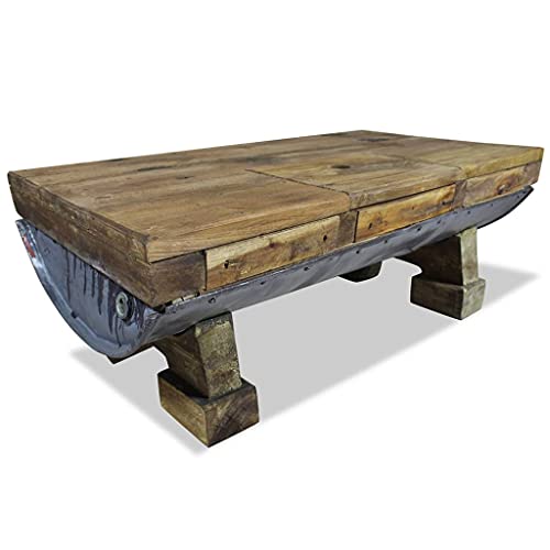 WIFESE Couchtisch Altholz Massiv Beistelltisch Wohnzimmertisch Couchtisch Rund Beistelltisch Holz Couchtisch Holz Tisch Wohnzimmertisch Sofatisch Kaffeetisch Handgefertigt 90x50x35 cm Vintage-Stil von WIFESE