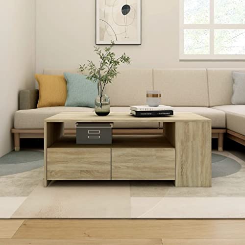 WIFESE Couchtisch Braun 102x55x42 cm Beistelltisch Holz Wohnzimmertisch Modern Stilvollen Stabilität Kleiner Tisch Wohnzimmer Coffee Table Coutischtisch Teetisch Holzwerkstoff mit 2 Schubladen von WIFESE