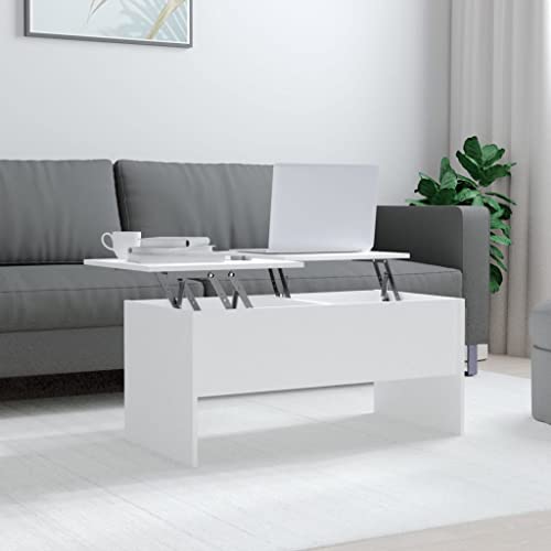 WIFESE Couchtisch Höhenverstellbar 102x50,5x46,5 cm Beistelltisch Holz Wohnzimmertisch Modern Stilvollen Design Kleiner Tisch Wohnzimmer Bürotisch Robust Weiß Holzwerkstoff mit Verstecktes Fach von WIFESE