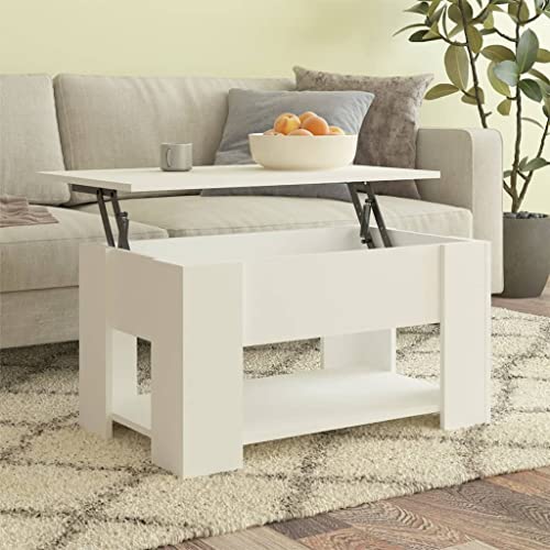 WIFESE Couchtisch Höhenverstellbar 79x49x41 cm Beistelltisch Holz Wohnzimmertisch Modern Stilvollen Design Kleiner Tisch Wohnzimmer Coffee Table Robust Weiß Holzwerkstoff mit Verstecktes Fach von WIFESE