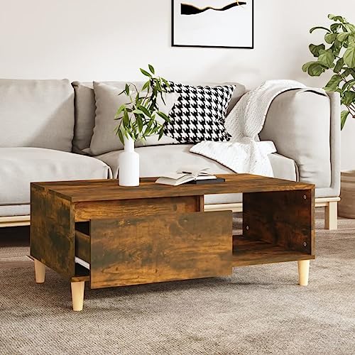 WIFESE Couchtisch Multifunktional Sofatisch Beistelltisch Wohnzimmertisch Möbelstück für Zimmer Heimdekoration Minimalistischen Look Räuchereiche 90x50x36,5 cm von WIFESE