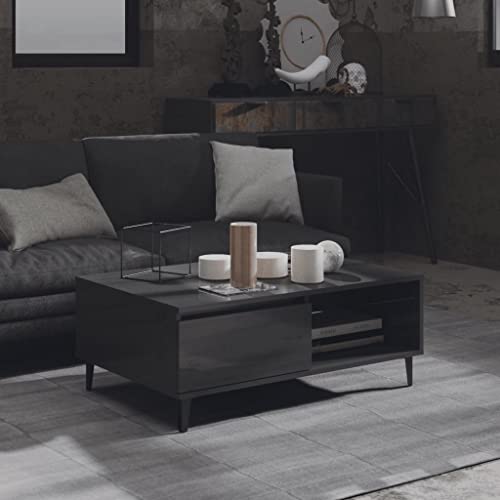 WIFESE Couchtisch mit Offenes Fach 90x60x35 cm Beistelltisch Holz Modernes Design Wohnzimmertisch Kleiner Tisch Wohnzimmer Robust Haltbarkeit Coffee Table Hochglanz Grau Holzwerkstoff Metall von WIFESE