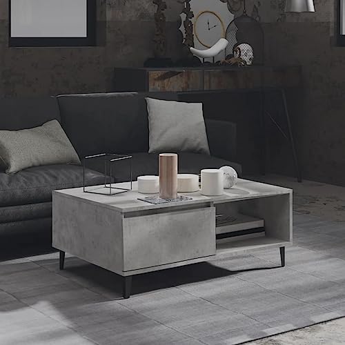 WIFESE Couchtisch mit Offenes Fach 90x60x35 cm Beistelltisch Holz Modernes Design Wohnzimmertisch Kleiner Tisch Wohnzimmer Coffee Table Robust Haltbarkeit Betongrau Holzwerkstoff Metall von WIFESE