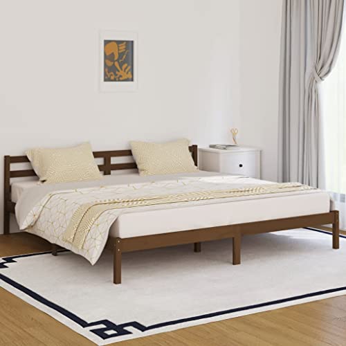 WIFESE Doppelbett Massivholzbett Kiefer 200x200 cm Honigbraun Jugendbett Bettgestell Betten Palettenbett Bettrahmen mit Komfortables Kopfteil Moderner Stil Langlebig Geeignet für Jedes Schlafzimmer von WIFESE