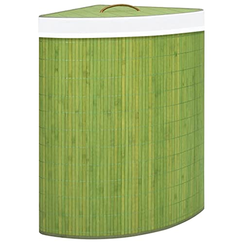 WIFESE Eck-Wäschekorb Bambus Grün 60 L52,3 x 37 x 65 cm Wäschetonne Laundry Baskets Wäschekorb mit Deckel Klappbarer Wäschekorb mit Griffen Wäschebehälter für Schmutzwäsche Leicht Zu Tragen von WIFESE