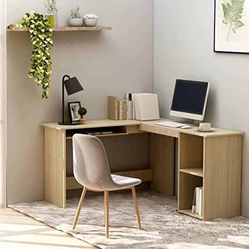 WIFESE Eckschreibtisch L-Form Sonoma-Eiche 120x140x75 cm Holzwerkstoff Computertisch Bürotisch PC Tisch Homeoffice Schreibtisch Modern mit 1 verschiebbaren Tastaturbereich und 2 offenen Regalen von WIFESE