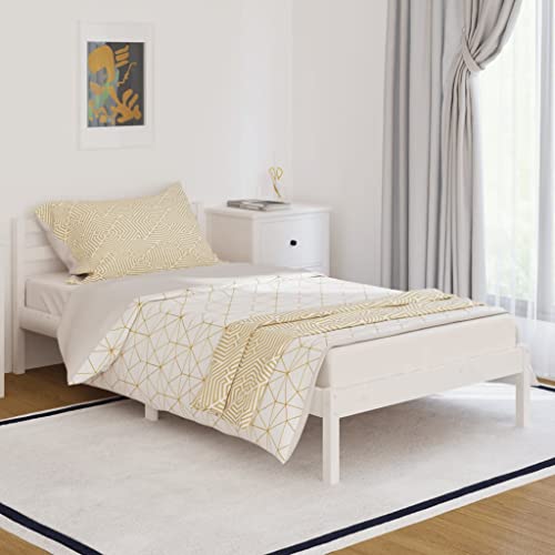 WIFESE Einzelbett Massivholzbett Kiefer 100x200 cm Weiß Jugendbett Bettgestell Betten Palettenbett Bettrahmen mit Komfortables Kopfteil Moderner Stil Langlebig Geeignet für Jedes Schlafzimmer von WIFESE