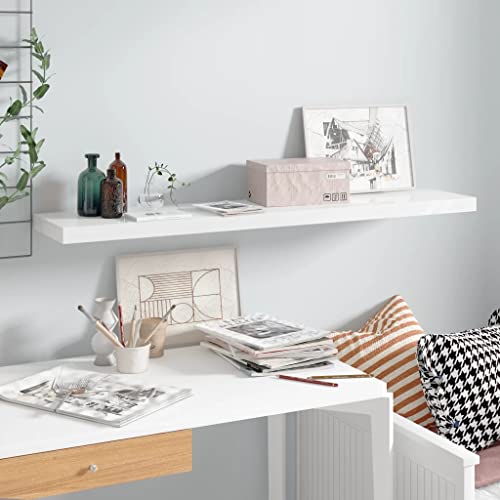 WIFESE Floating Wall Shelf 120x23,5x3,8 cm Hängeregal Wandregal Schwebendes Wandregale Regalboden Regal Wand Regal Schwebend für Wohnzimmer Kinderzimmer Hochglanz Weiß Honeycomb MDF Metall von WIFESE