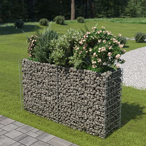 WIFESE Gabionen Hochbeet 180×50×100 cm Gabionenwand Steinkorb Gabione Gartenzaun Gabionenkorb Pfosten Gabionen Zaun Gabionensäule Steingabionen Gabionenkörbe Pflanzenwand Verzinkter Stahl von WIFESE