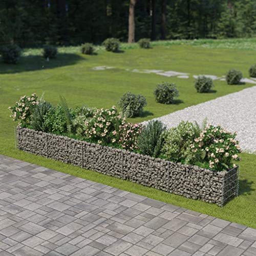 WIFESE Gabionen Hochbeet 450×50×50 cm Gabionenwand Steinkorb Gabione Gartenzaun Gabionenkorb Pfosten Gabionen Zaun Gabionensäule Pflanzenwand Steingabionen Gabionenkörbe Verzinkter Stahl von WIFESE