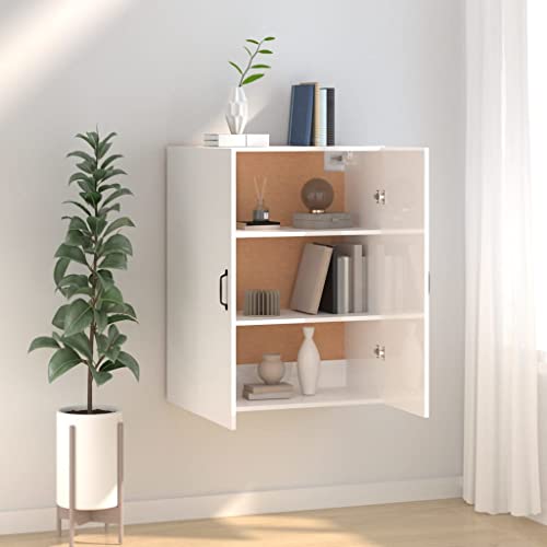 WIFESE Hängeschrank 69,5x34x90 cm mit 2 Türen Cabinet Wandschrank Badezimmerschrank Badezimmermöbel Küche Schrank Küchenschrank Küchenzeile Hochglanz Weiß Holzwerkstoff mit 3 Fächern von WIFESE