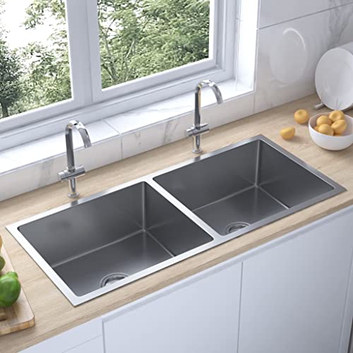 WIFESE Handgemachte Einbauspüle 100x44x20 cm Doppelbecken Lebensmittelqualität Küchenspüle Spülbecken Silber Küchenspülen Spülen Waschbecken Küche Edelstahl mit Korrosionsbeständig WIFESE Handgemachte Einbauspüle 100x44x20 cm Doppelbecken Lebensmittelqualität Küchenspüle Spülbecken Silber Küchenspülen Spülen Waschbecken Küche Edelstahl mit Korrosionsbeständig von WIFESE
