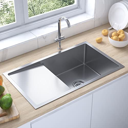 WIFESE Handgemachte Einbauspüle 75x44x20 cm Lebensmittelqualität Küchenspüle Spülbecken Silber Küchenspülen Spülen Waschbecken Küche Edelstahl mit Gebürsteter Oberfläche und Schalldämmenden Pads von WIFESE