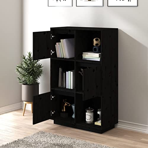 WIFESE Highboard Schwarz 74x35x117 cm Massivholz Kiefer Kommode KüChenschrank Badezimmerschrank Komodenschrank Kommode Flur Sideboard Schlafzimmer Schrank Klein von WIFESE