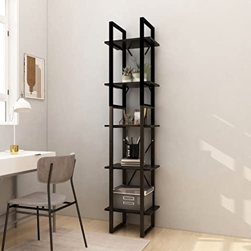 WIFESE Holz Bücherregal 5 Fächer 40x30x175 cm Holzregal Standregal Bookshelf Stufenregal Metallregal Regale Industrie Style Lagerregal Leiterregal Regal für Wohnzimmer Schwarz Massivholz Kiefer von WIFESE