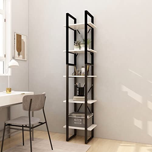 WIFESE Holz Bücherregal 5 Fächer 40x30x175 cm Holzregal Standregal Bookshelf Stufenregal Metallregal Regale Industrie Style Lagerregal Leiterregal Regal für Wohnzimmer Weiß Massivholz Kiefer von WIFESE