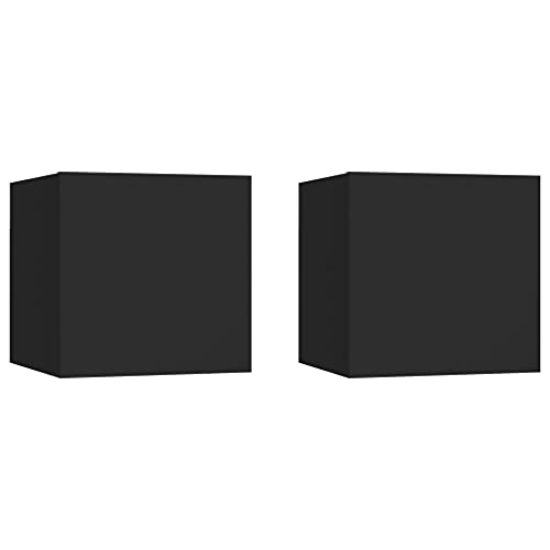WIFESE Holzwerkstoff 30,5x30x30 cm Nachttische 2er Set Nachttisch Hängend NachtkäStchen Wandregal mit Integrierter Schublade Nachttisch Schwarz Holz Bedside Table Kommode von WIFESE