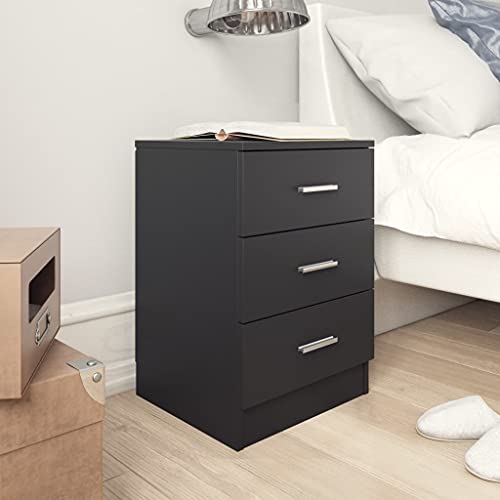 WIFESE Nachttisch mit 3 Schubladen 38x35x56 cm Nachtkästchen Nachtschrank Boxspringbett Nachtkommode Bedside Table Beistelltisch Schwarz Nachttischschränke Kommode Holzwerkstoff von WIFESE