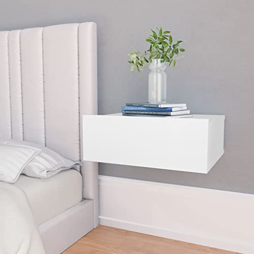 WIFESE Nachttische 2er Set 40x30x15 cm Nachttisch Hängend NachtkäStchen Wandregal Nachtkommode mit Integrierter Schublade Nachttisch Weiß Schubladenbox Holz Bedside Table Kommode Holzwerkstoff von WIFESE