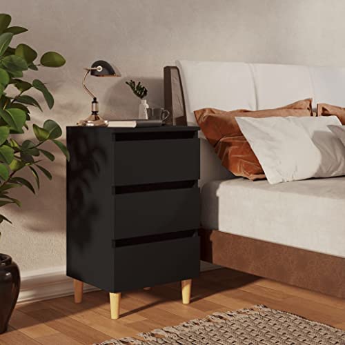 WIFESE Nachttische mit Massivholz-Beinen 2 STK. Schwarz 40x35x69 cm Nachtkästchen Nachtkommode mit Schublade Telefontischchen Kleiner Schrank für Wohnzimmer Schlafzimmer Skandinavischen Stil von WIFESE