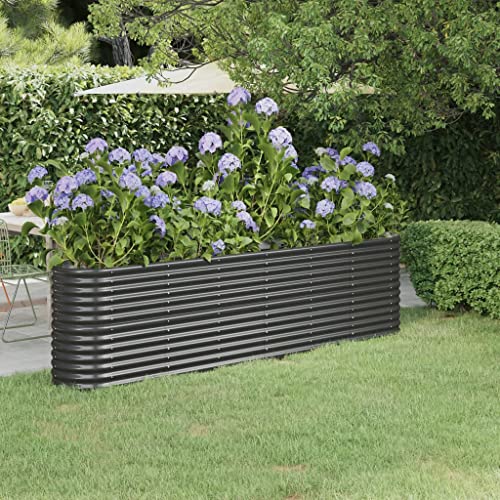 WIFESE Pflanzkübel Pulverbeschichteter Stahl 260x40x68 cm Anthrazit Blumentopf Gross Hochbeet Metall PflanzküBel Groß AußEn BlumentöPfe Plant Box Blumentopf Hoch BlumenküBel Groß Gemüsebett von WIFESE