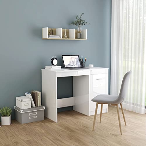 WIFESE Schreibtisch Hochglanz-Weiß 100x50x76 cm Holzwerkstoff Computertisch Bürotisch Gaming Ecktisch Homeoffice Schreibtisch für Kinder Laptop-Tisch mit Stauraum Elegantes & Modernes Design von WIFESE