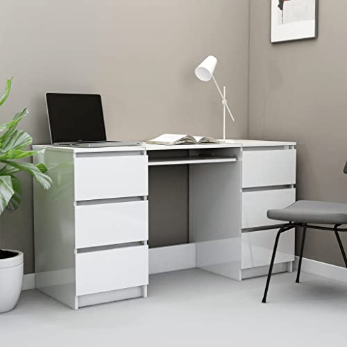 WIFESE Schreibtisch Hochglanz-Weiß 140x50x77 cm Holzwerkstoff Computertisch Bürotisch PC Tisch Eckschreibtisch Homeoffice Schreibtisch Modern Mehrzwecktisch mit 6 Schubladen für Büros Zuhause von WIFESE