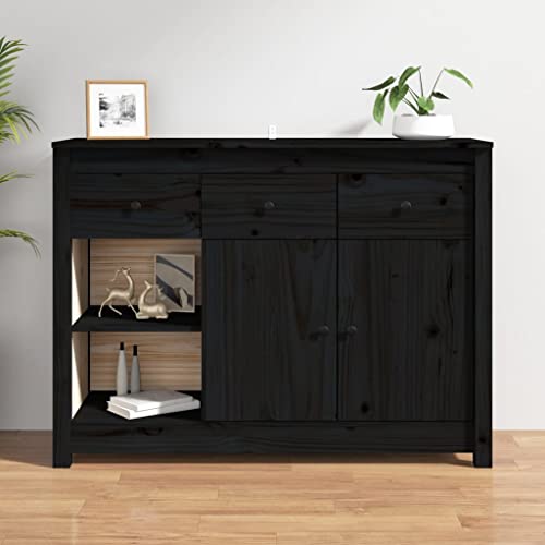 WIFESE Sideboard Schwarz 100x35x74 cm Massivholz Kiefer Kommode KüChenschrank Badezimmerschrank Komodenschrank Kommode Flur Sideboard Schlafzimmer Buffet Highboard von WIFESE