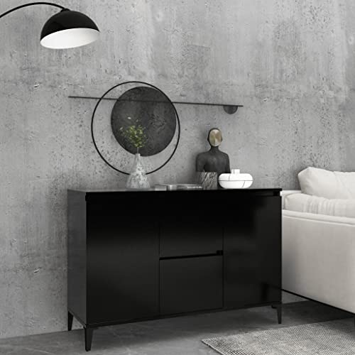 WIFESE Sideboard Schwarz 104x35x70 cm Komodenschrank KüChenschrank Komode Schrank Klein Flurschrank Schrank Mit Schubladen Schrank Schmal Wohnzimmer Küche Flur Sideboard von WIFESE