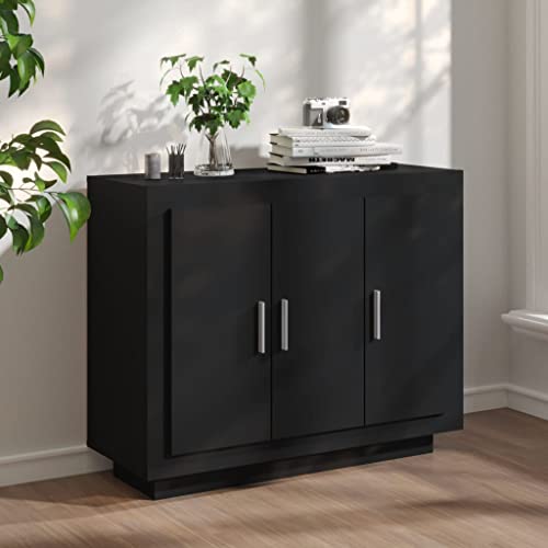 WIFESE Sideboard Schwarz 92x35x75 cm Holzwerkstoff Kommode KüChenschrank Schrank Klein Kommode Schmal Flurschrank Schmal Badezimmerschrank Komodenschrank Wohnzimmerschrank Beistellschrank von WIFESE