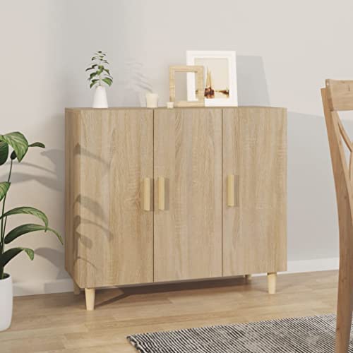 WIFESE Sideboard Sonoma-Eiche 90x34x80 cm Holzwerkstoff Komodenschrank KüChenschrank Schlafzimmer Schrank Klein Badezimmerschrank Flur MöBel Allzweckschrank Kommode Flur Fernsehschrank von WIFESE