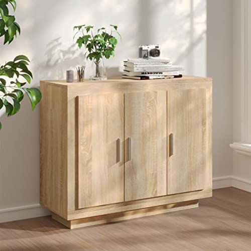 WIFESE Sideboard Sonoma-Eiche 92x35x75 cm Holzwerkstoff Kommode KüChenschrank Schrank Klein Kommode Schmal Flurschrank Schmal Badezimmerschrank Komodenschrank Wohnzimmerschrank Beistellschrank von WIFESE